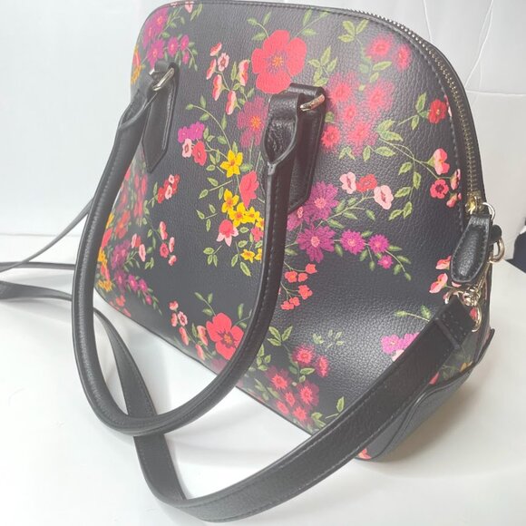 APT 9 Satchel Purse Womens Dark Floral Handbag Bow Detail Crossbody Shoulder Bag - Picture 5 of 7